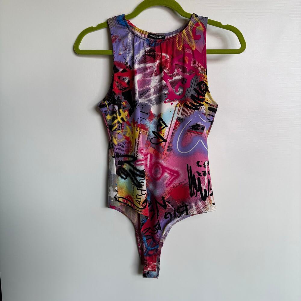 GRAFFITI BODYCON BODYSUIT - ARTISTIC CLOTHING - SIZE L - EDGY FASHION -